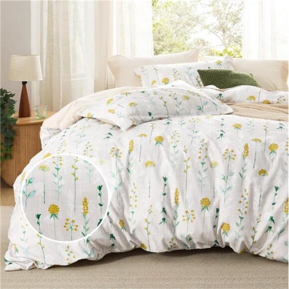 Other - Duvet Cover King Size - Reversible Yellow Floral Duvet Cover Set with
